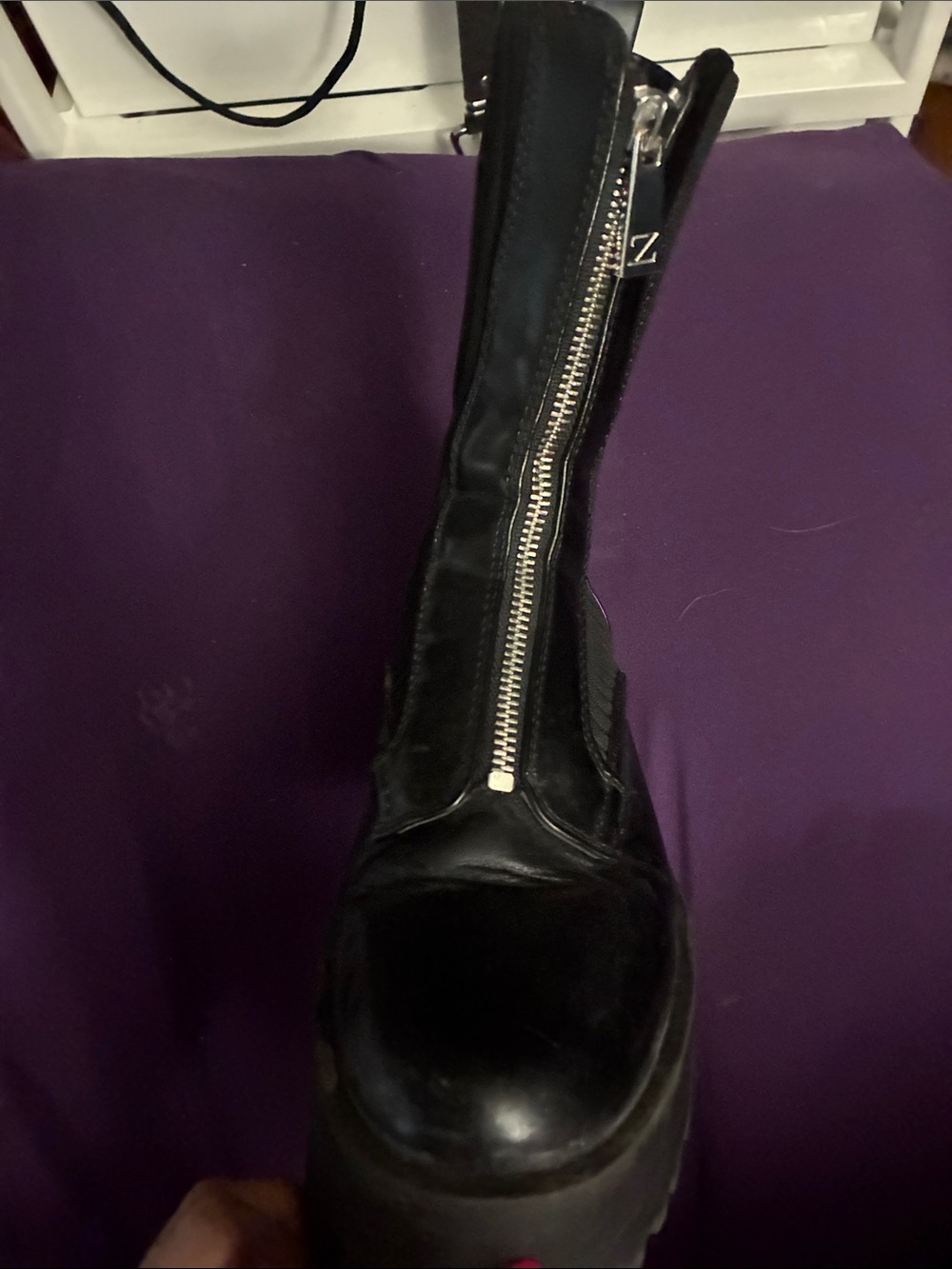 Zara Black Ribbed Platform Lug-Zip Ankle Boots - Picture 3 of 6